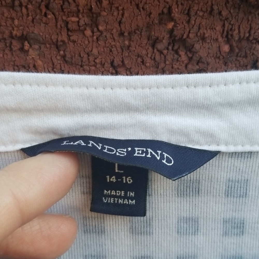 Lands End Gingham Check Knit Wide Neck Sz L Top - Picture 3 of 4